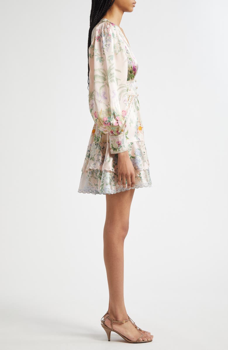 Camilla Button Front Long Sleeve Silk Charmeuse Minidress, Alternate, color,