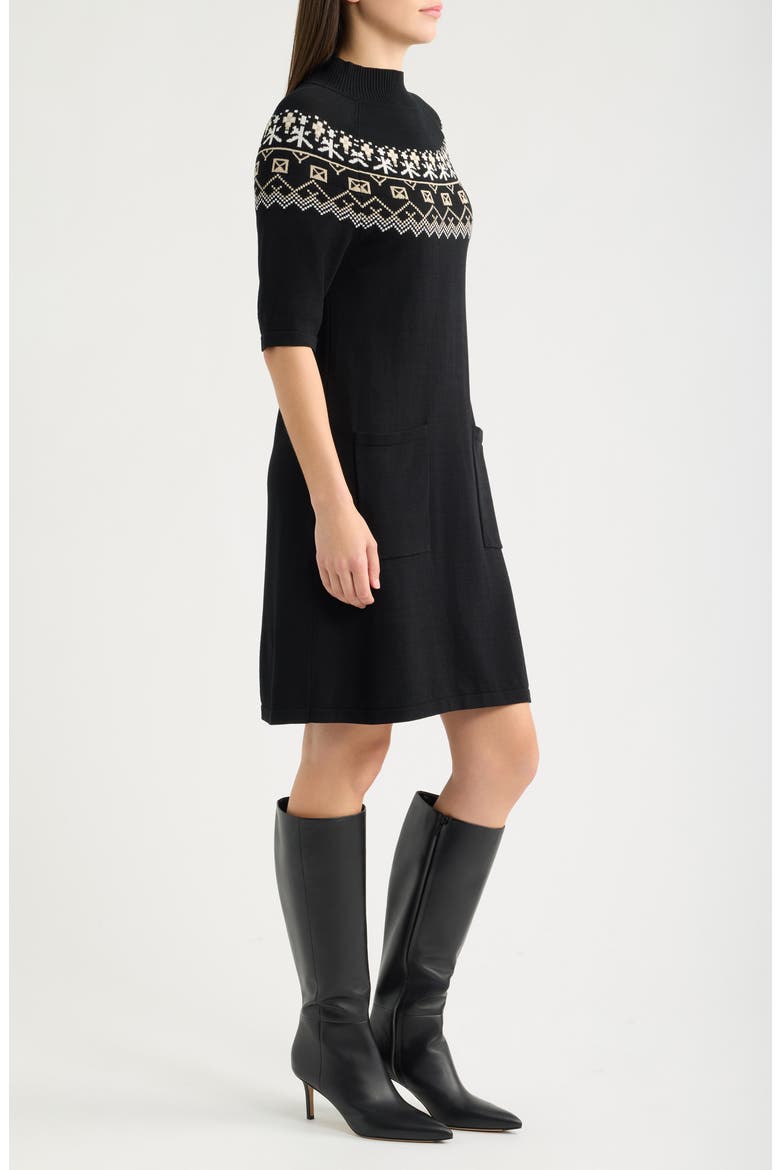 Fair Isle Sweater Dress, Alternate, color, BLACK