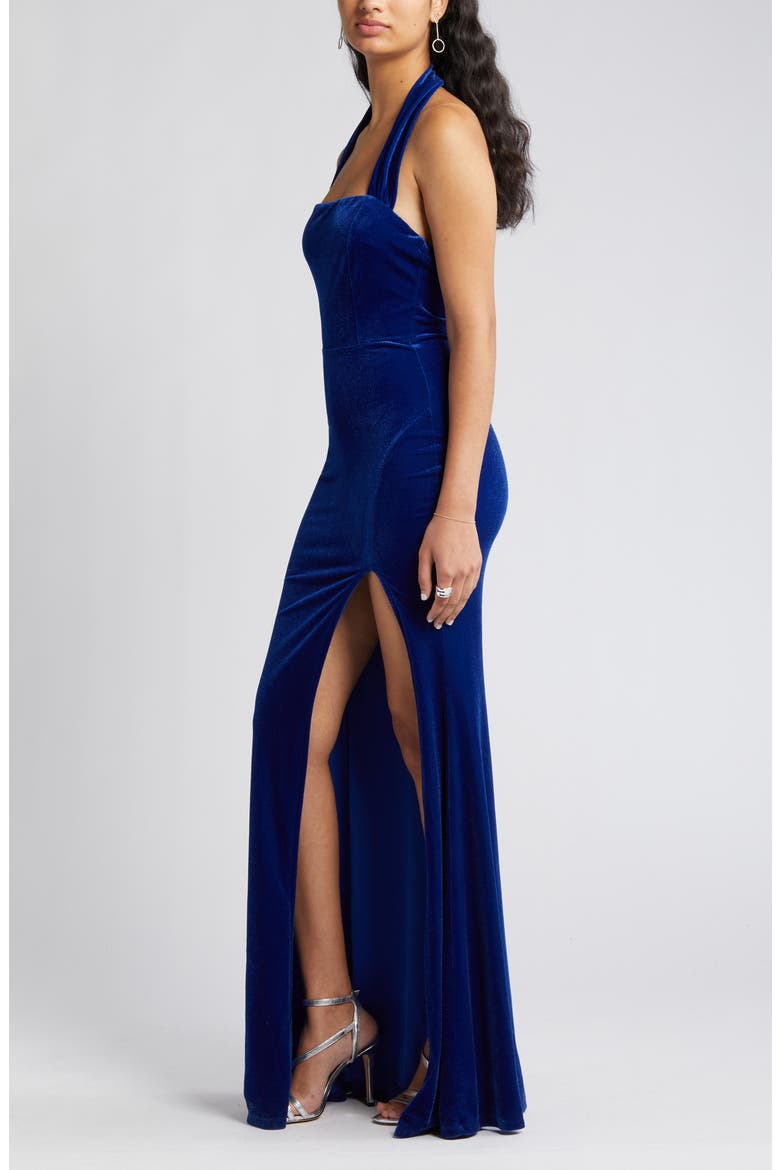 Enchanting Touch Halter Velvet Gown, Alternate, color, ROYAL BLUE