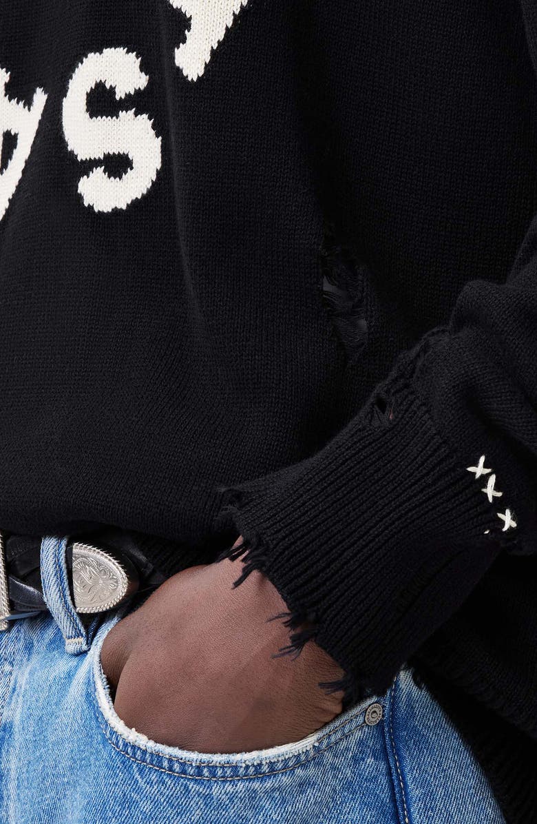 AllSaints Diago Distressed Cotton Crewneck Sweater, Alternate, color, 