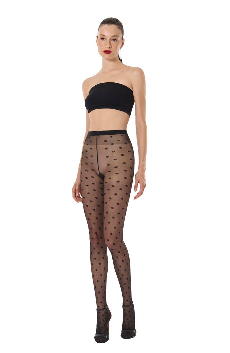 Wolford Daisy Sheer Tights, Alternate, color, Black/ Black