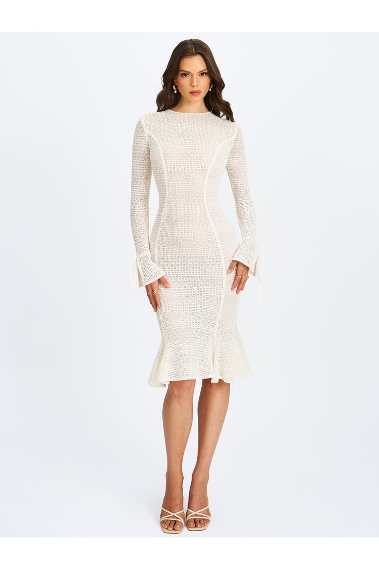 Pamina Crochet Long Sleeve Midi Flare Mermaid Dress, Main, color, off white