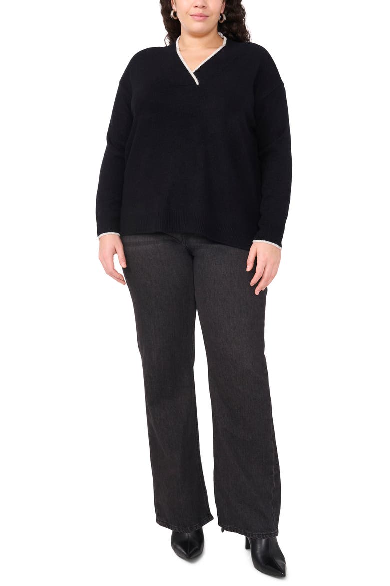 Tipped Cross V-Neck Cozy Sweater, Alternate, color, RICH BLACK