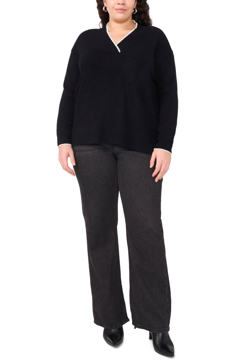 Vince Camuto Tipped Cross V-Neck Cozy Sweater, Alternate, color, Rich Black