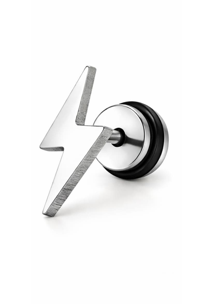Stainless Steel Lightning Bolt Screwback Stud Earrings, Alternate, color, SILVER