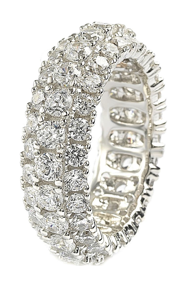 Sterling Silver White CZ 3 Row Eternity Band, Alternate, color, WHITE