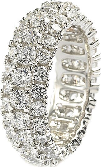 Sterling Silver White CZ 3 Row Eternity Band