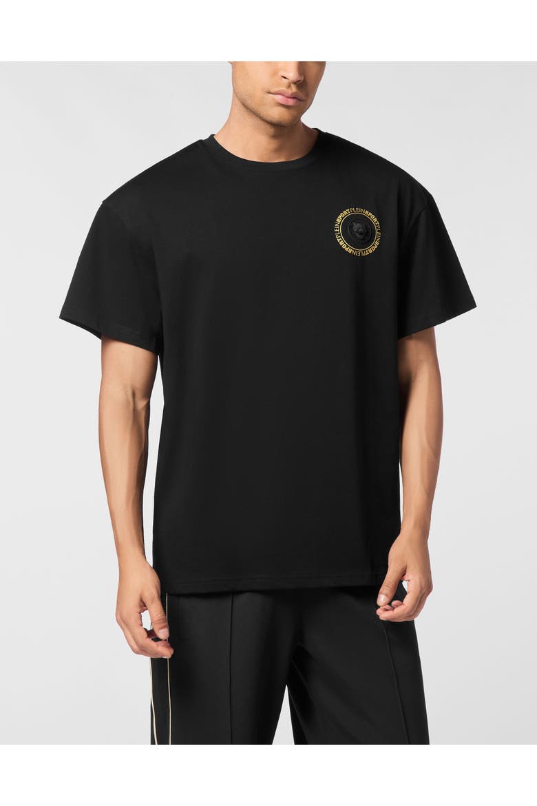 T-Shirt Round Neck Ss Logo Men, Main, color, black/lightgold