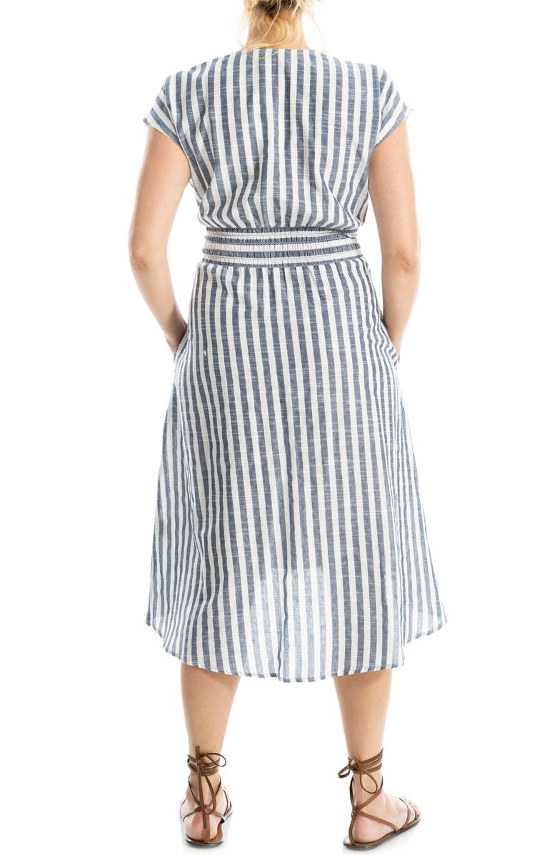 MAX STUDIO Stripe Tie Front Cotton Blend Dress, Alternate, color, Navy/ White