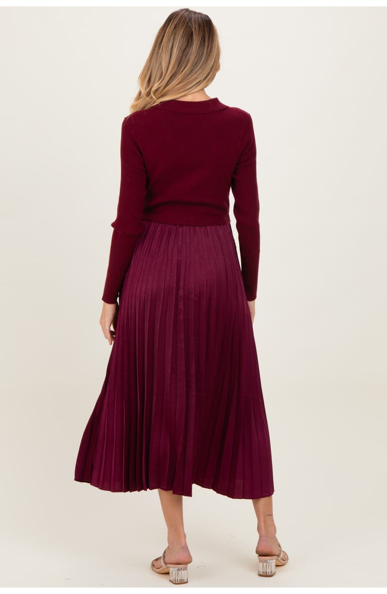 PinkBlush Collared Knit Contrast Pleated Skirt Midi Dress, Alternate, color, 