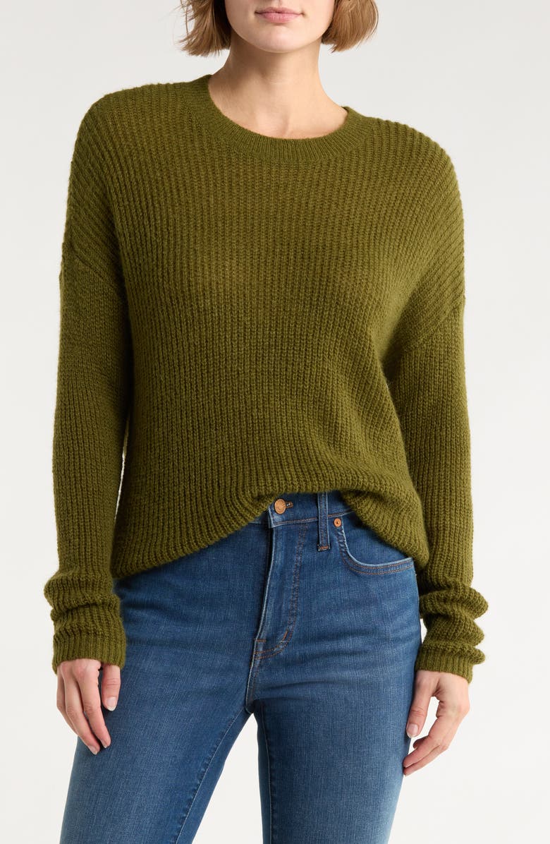 Madewell Ribbed Crewneck Sweater, Main, color, Heather Loden