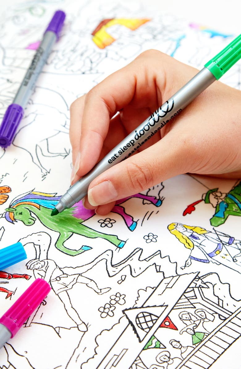 Eat Sleep Doodle Color Your Own Pillowcase Fairytale, Alternate, color, White