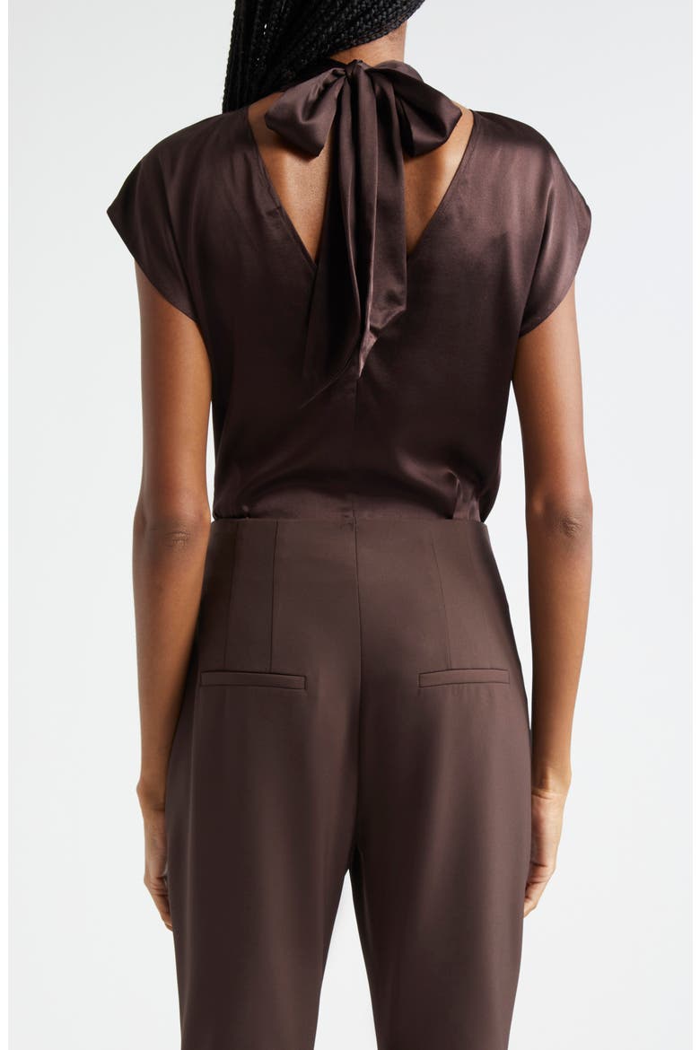 Leilany Tie Neck Silk Top, Alternate, color, DARK CHOCOLATE