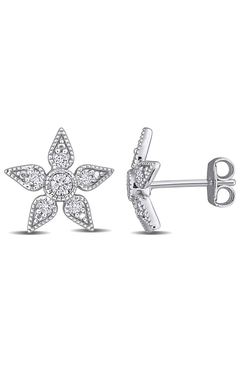 Lab-Grown Diamond Flower Stud Earrings, Main, color, Sterling Silver