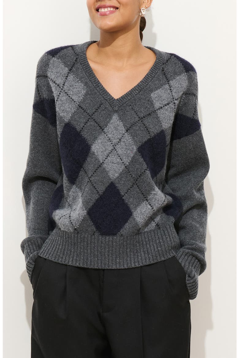 Campbell Argyle Wool Blend V-Neck Sweater, Main, color, STORM GREY MULTI