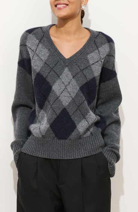 Alex Mill Campbell Argyle Wool Blend V-Neck Sweater