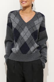 Alex Mill Campbell Argyle Wool Blend V-Neck Sweater