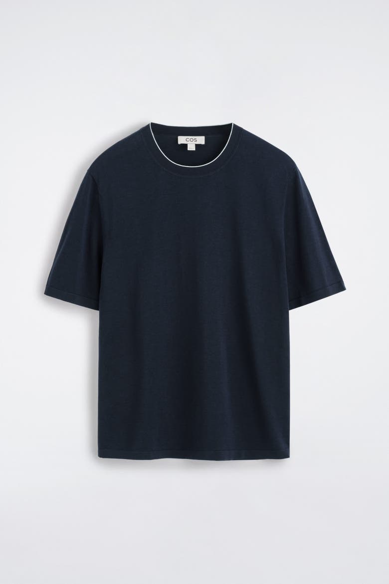Contrast-tipped Silk-cotton T-shirt, Alternate, color, NAVY
