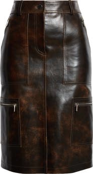 Michael Kors Collection Burnished Leather Cargo Pencil Skirt