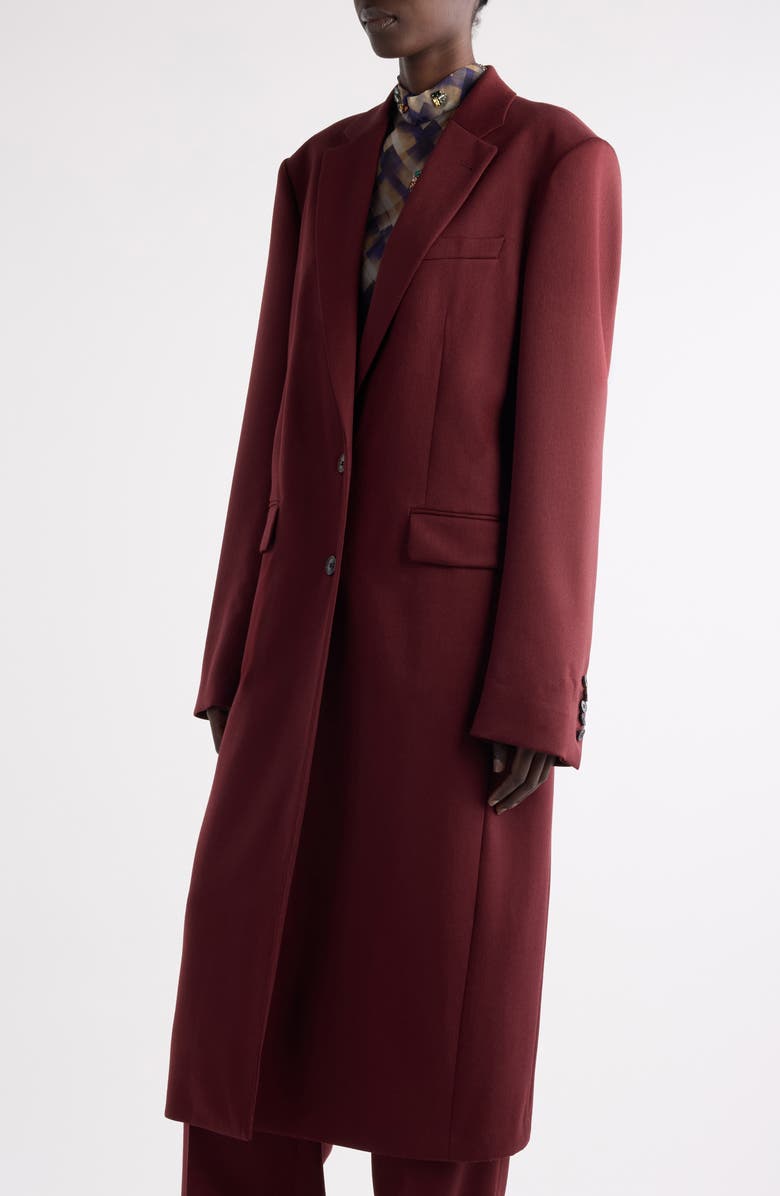 Dries Van Noten Raftan Wool Gabardine Longline Coat, Alternate, color, Brique