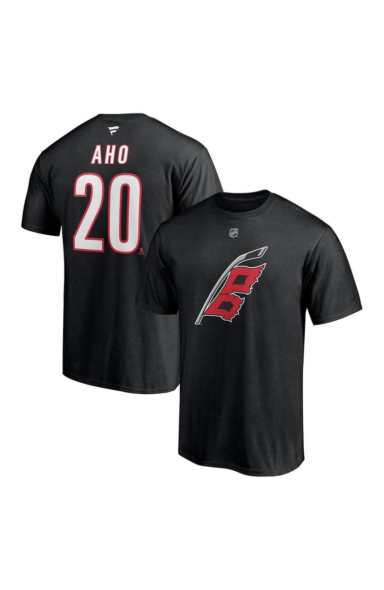 FANATICS Men's Fanatics Branded Sebastian Aho Black Carolina Hurricanes Alternate Authentic Stack Name & Number T-Shirt, Main, color,