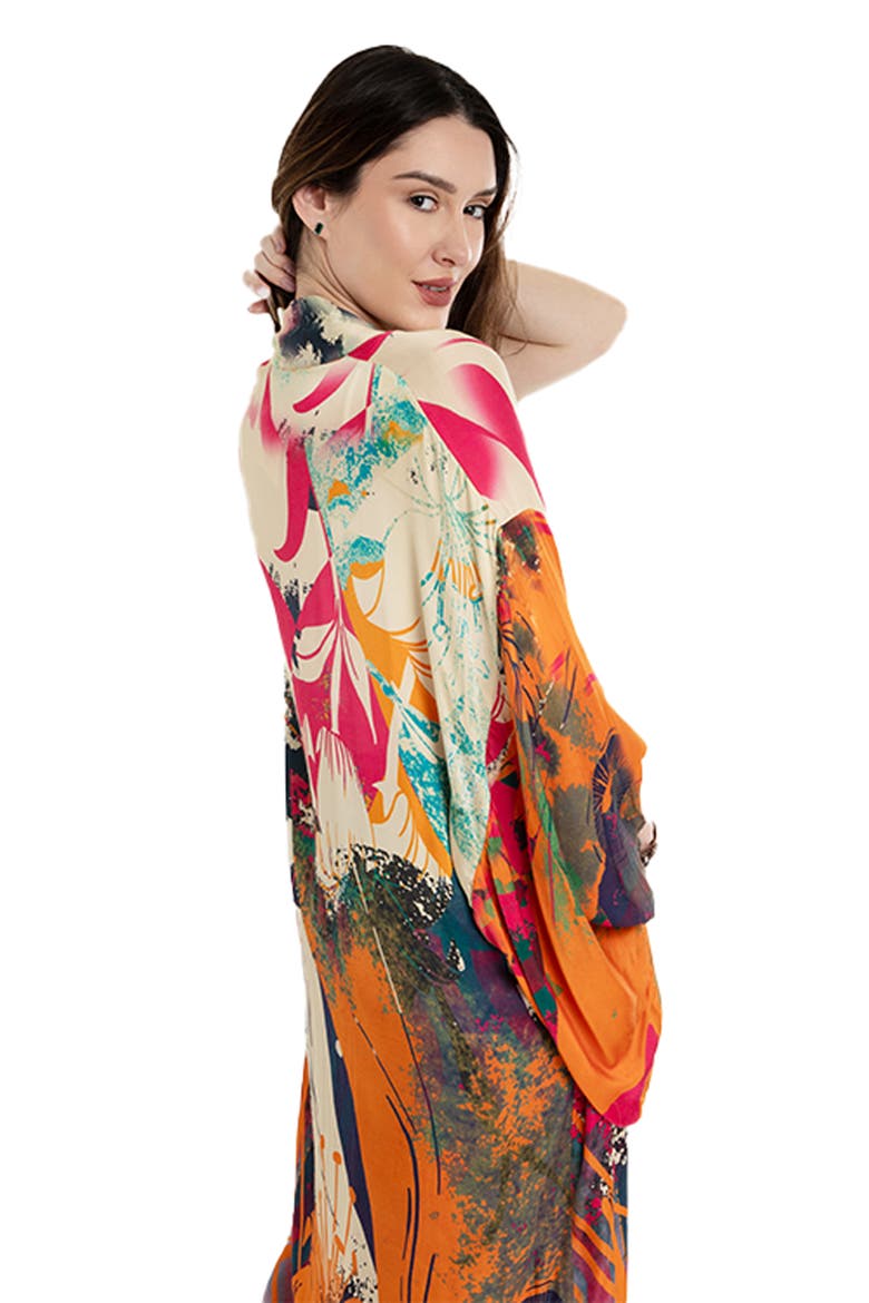 Abstract Floral Duster, Alternate, color, ORANGE MULTI