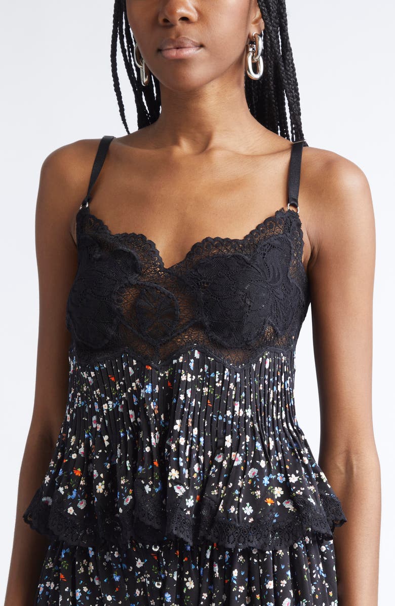 Rabanne Pleated Floral Lace Top, Alternate, color, Black