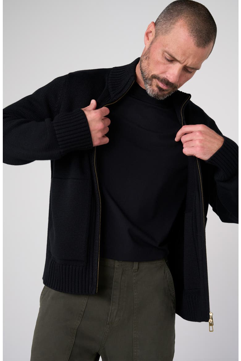 Heavyweight Cotton Blend Full Zip Sweater, Alternate, color, BLACK