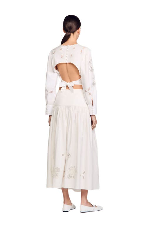 Sandro Edonie Embroidered Midi Skirt In Ecru