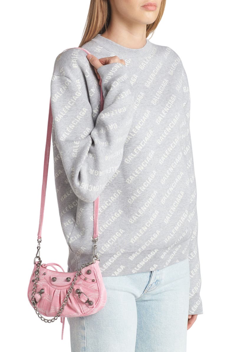 Balenciaga Mini Le Cagole Denim Logo Crossbody Bag, Alternate, color,