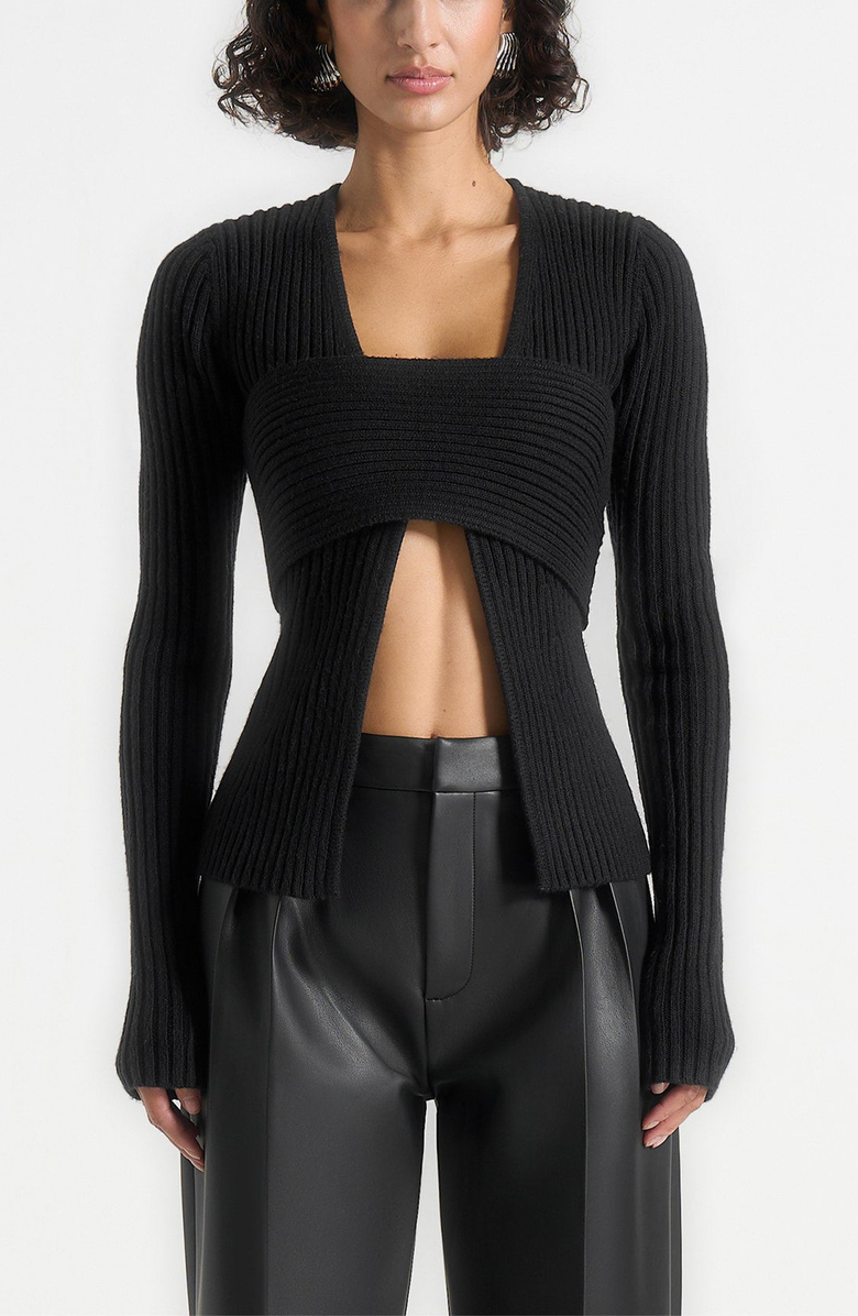 Manière De Voir Marisa 2-In-1 Knit Bandeau Cardigan, Alternate, color, Black