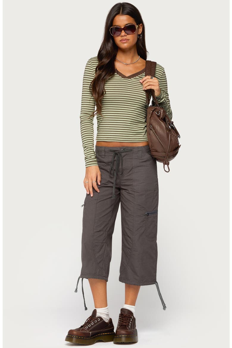 Yania Striped Long Sleeve V-Neck Top, Alternate, color, MINT-AND-BROWN