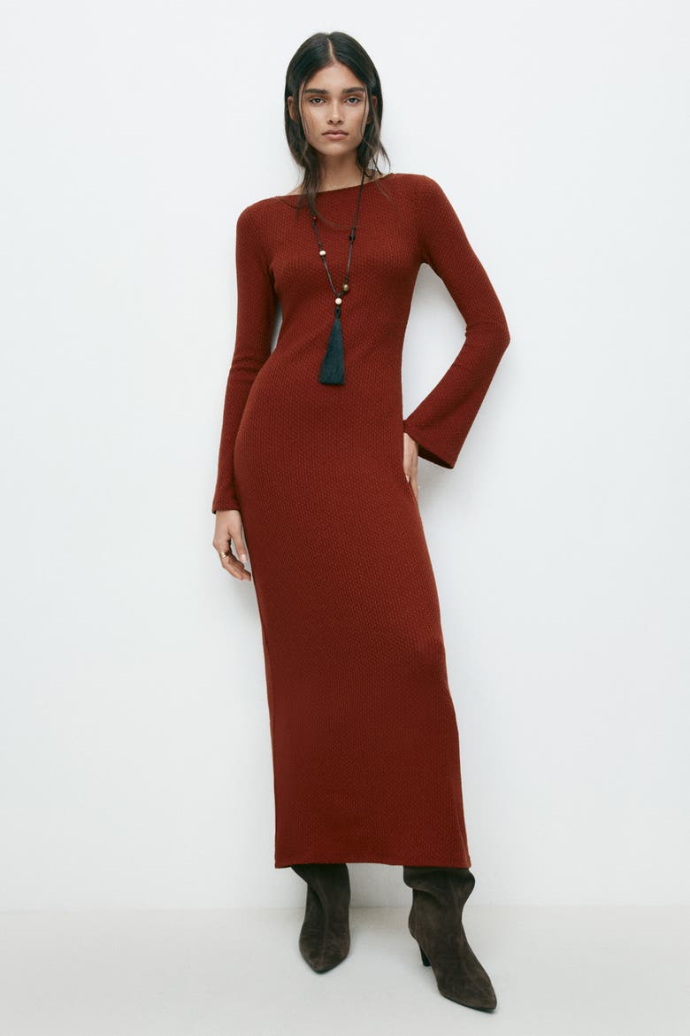Textured-knit Maxi Dress, Alternate, color, Brown