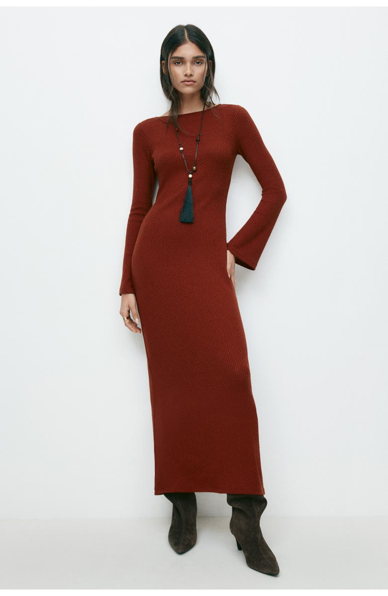 H&M Textured-knit Maxi Dress, Alternate, color, Brown