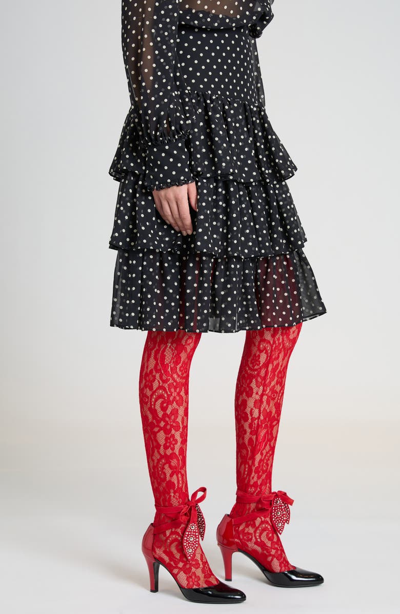 Valentino Garavani Polka Dot Tiered Silk Georgette Midi Skirt, Alternate, color, 