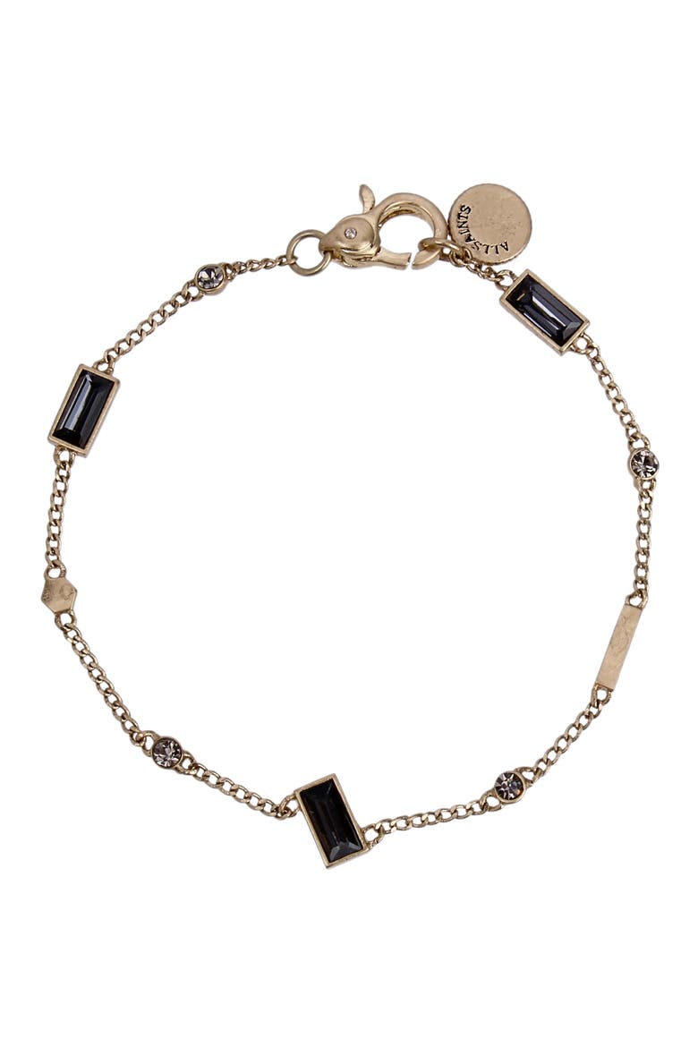 Black Cubic Zirconia Baguette & Bezel Set Chain Link Bracelet, Main, color, BLK DMND/WARM BRAS
