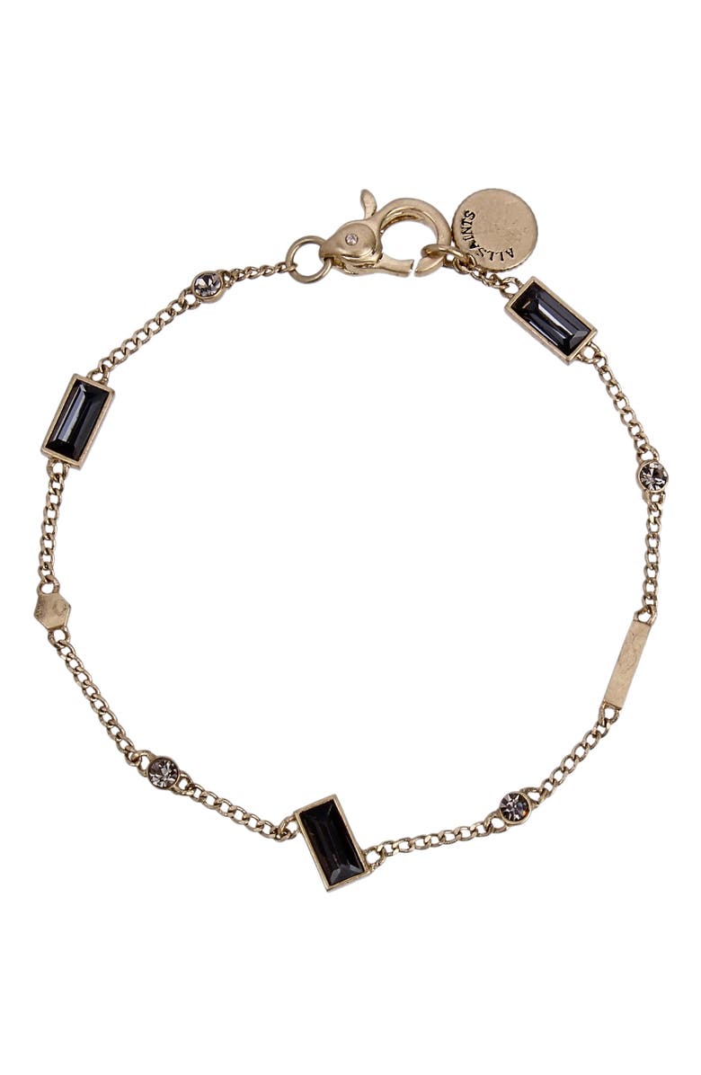 AllSaints Black Cubic Zirconia Baguette & Bezel Set Chain Link Bracelet, Main, color,