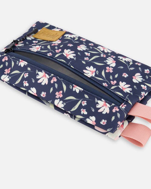 Deux Par Deux Double Pencil Case Flower In Blue