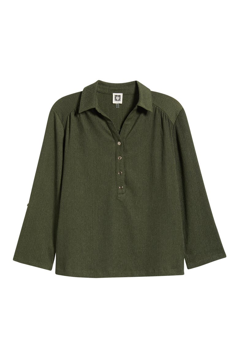 Half Placket Roll Tab Top, Alternate, color, DARK BAY LEAF