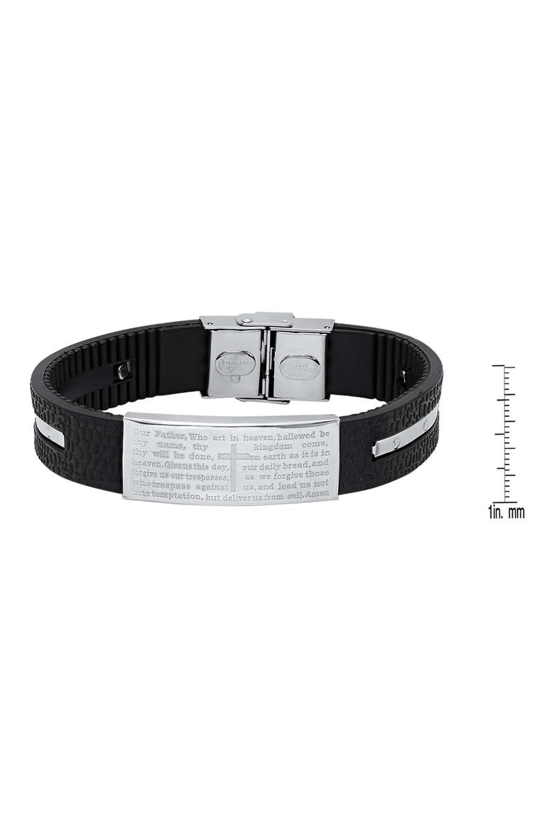 Men's Lord's Prayer Rubber & Stainless Steel Bracelet, Alternate, color, BLACK