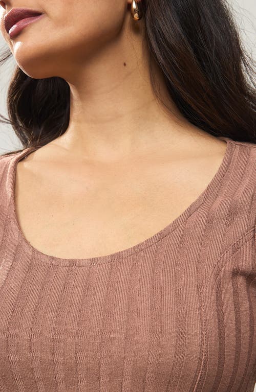 Next Ribbed Long Sleeve Minidress In Brown