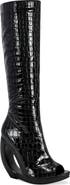AZALEA WANG Camilla Croc Embossed Peep Toe Bootie