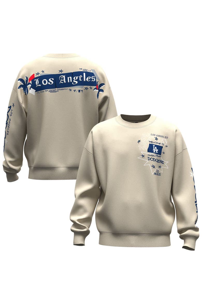 Women's Fanatics  Beige Los Angeles Dodgers Graffiti Fleece Sweatshirt, Main, color, Beige