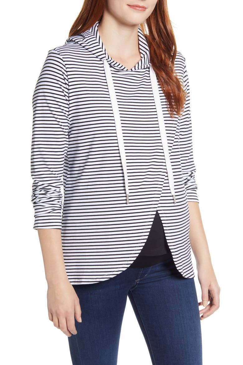 Petal Hem Stripe Maternity/Nursing Top, Main, color, WHITE & BLACK STRIPES