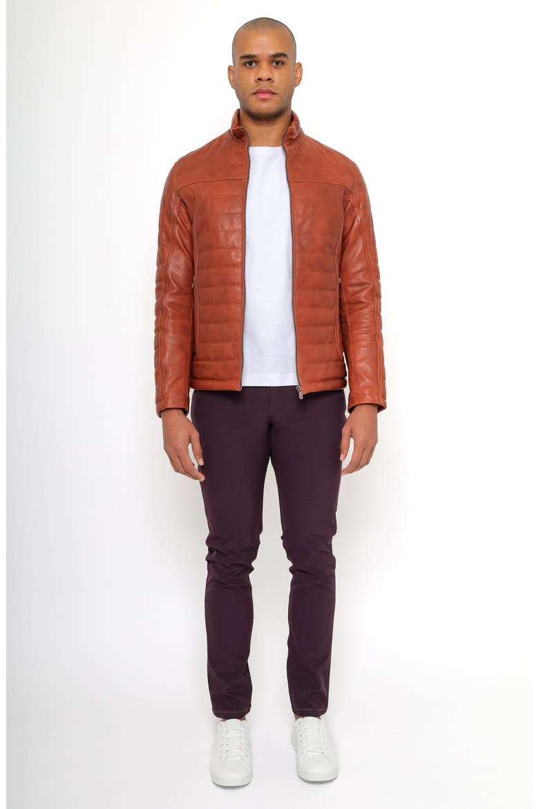 Quilted Leather Jacket, Alternate, color, TOBACCO