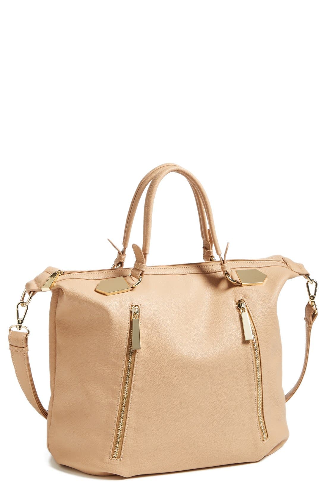 Zip Detail Slouchy Satchel, Main, color, NUDE