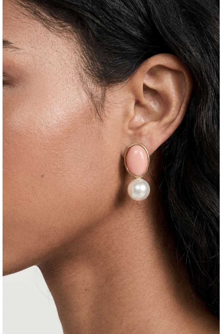 Imitation Pearl & Reconstituted Stone Drop Earrings, Alternate, color, CORAL