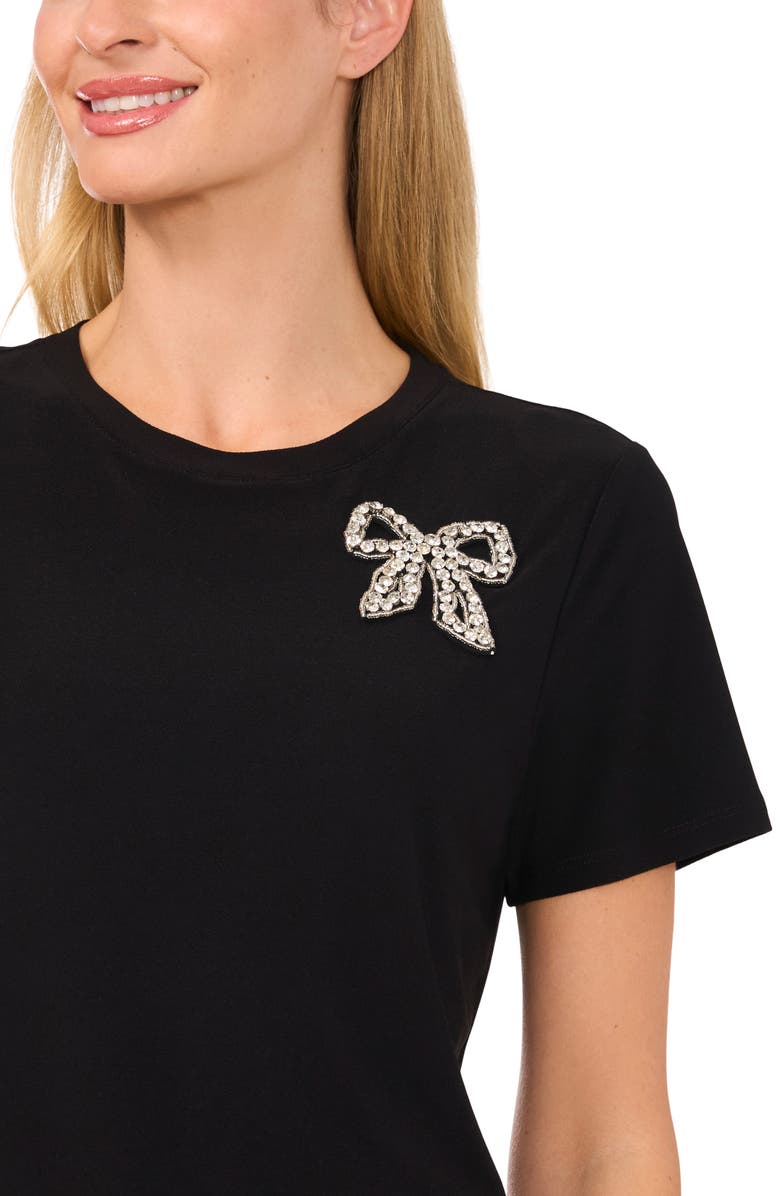 CeCe Embellished Bow T-Shirt, Alternate, color, Rich Black