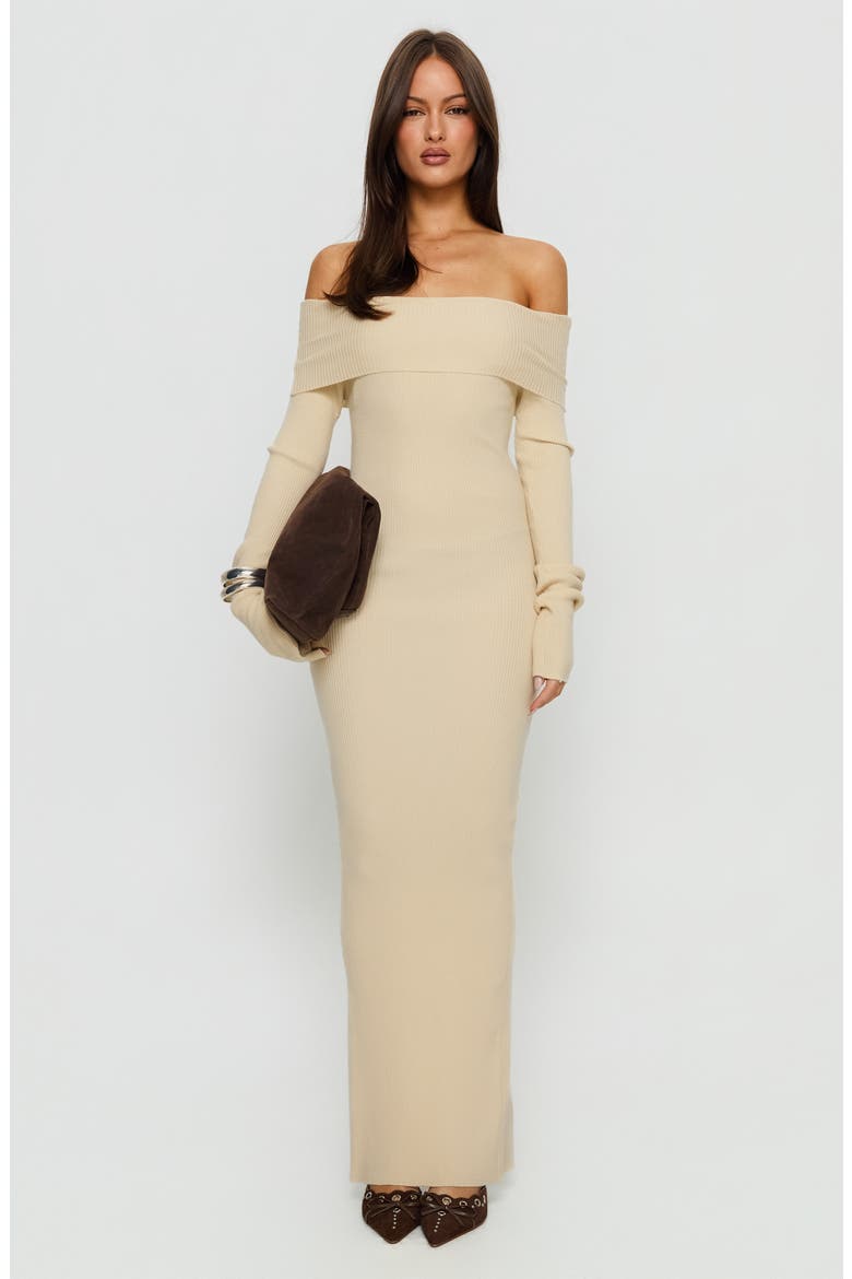 Phylis Off the Shoulder Long Sleeve Rib Maxi Dress, Alternate, color, CREAM