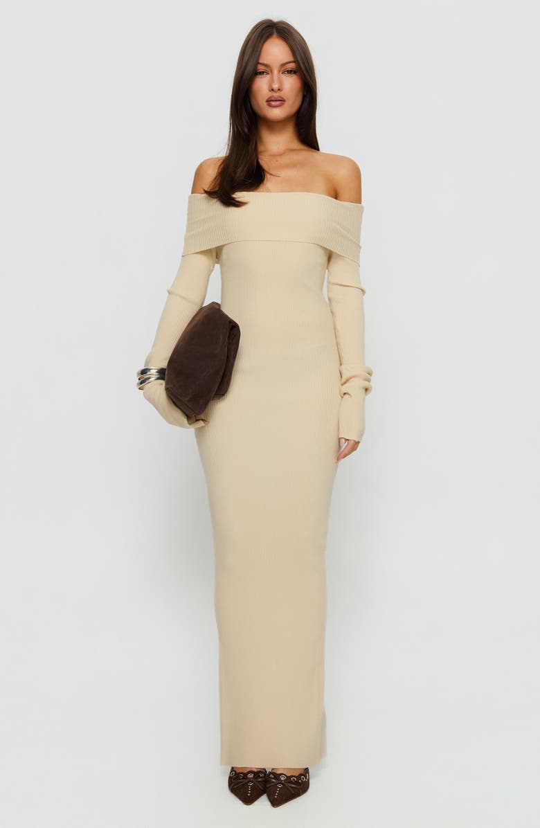 Princess Polly Phylis Off the Shoulder Long Sleeve Rib Maxi Dress, Alternate, color, 